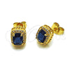 Oro Laminado Stud Earring, Gold Filled Style Cluster Design, with White Micro Pave and Sapphire Blue Cubic Zirconia, Polished, Golden Finish, 02.342.0209.2