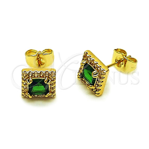 Oro Laminado Stud Earring, Gold Filled Style Cluster Design, with Green and White Cubic Zirconia, Polished, Golden Finish, 02.344.0169