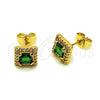 Oro Laminado Stud Earring, Gold Filled Style Cluster Design, with Green and White Cubic Zirconia, Polished, Golden Finish, 02.344.0169