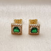 Oro Laminado Stud Earring, Gold Filled Style Cluster Design, with Green and White Cubic Zirconia, Polished, Golden Finish, 02.344.0169
