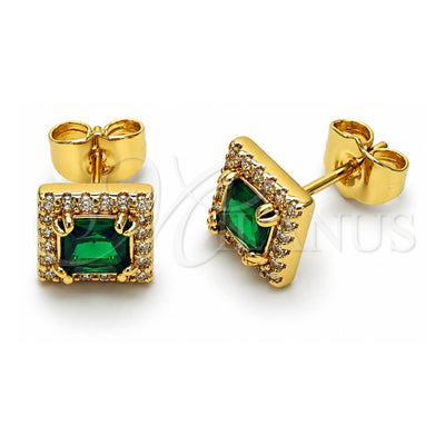 Oro Laminado Stud Earring, Gold Filled Style Cluster Design, with Green and White Cubic Zirconia, Polished, Golden Finish, 02.344.0169