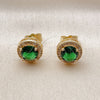 Oro Laminado Stud Earring, Gold Filled Style Cluster Design, with Green Cubic Zirconia and White Micro Pave, Polished, Golden Finish, 02.344.0170