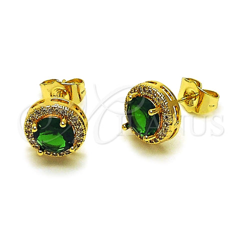 Oro Laminado Stud Earring, Gold Filled Style Cluster Design, with Green Cubic Zirconia and White Micro Pave, Polished, Golden Finish, 02.344.0170