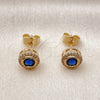 Oro Laminado Stud Earring, Gold Filled Style Cluster Design, with Sapphire Blue Cubic Zirconia and White Micro Pave, Polished, Golden Finish, 02.344.0171