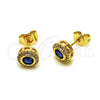 Oro Laminado Stud Earring, Gold Filled Style Cluster Design, with Sapphire Blue Cubic Zirconia and White Micro Pave, Polished, Golden Finish, 02.344.0171