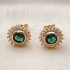 Oro Laminado Stud Earring, Gold Filled Style Cluster Design, with Green and White Cubic Zirconia, Polished, Golden Finish, 02.344.0172