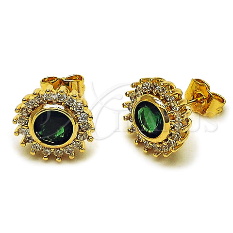 Oro Laminado Stud Earring, Gold Filled Style Cluster Design, with Green and White Cubic Zirconia, Polished, Golden Finish, 02.344.0172