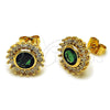 Oro Laminado Stud Earring, Gold Filled Style Cluster Design, with Green and White Cubic Zirconia, Polished, Golden Finish, 02.344.0172