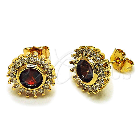 Oro Laminado Stud Earring, Gold Filled Style Cluster Design, with Garnet and White Cubic Zirconia, Polished, Golden Finish, 02.344.0172.1