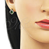 Oro Laminado Stud Earring, Gold Filled Style Cluster Design, with Green Cubic Zirconia and White Micro Pave, Polished, Golden Finish, 02.196.0231