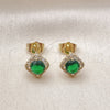 Oro Laminado Stud Earring, Gold Filled Style Cluster Design, with Green Cubic Zirconia and White Micro Pave, Polished, Golden Finish, 02.196.0231