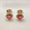 Oro Laminado Stud Earring, Gold Filled Style Cluster Design, with Ruby Cubic Zirconia and White Micro Pave, Polished, Golden Finish, 02.196.0231.1