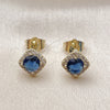 Oro Laminado Stud Earring, Gold Filled Style Cluster Design, with Sapphire Blue Cubic Zirconia and White Micro Pave, Polished, Golden Finish, 02.196.0231.2