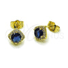 Oro Laminado Stud Earring, Gold Filled Style Cluster Design, with Sapphire Blue Cubic Zirconia and White Micro Pave, Polished, Golden Finish, 02.196.0231.2