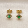 Oro Laminado Stud Earring, Gold Filled Style Cluster Design, with Green Cubic Zirconia and White Micro Pave, Polished, Golden Finish, 02.196.0232