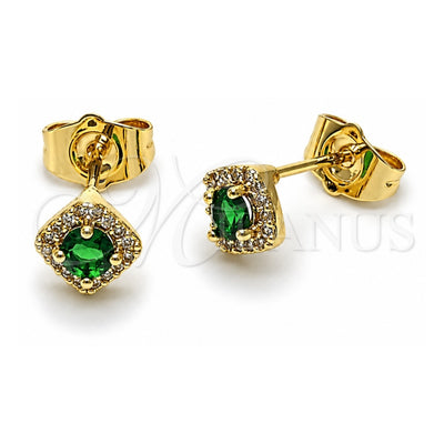 Oro Laminado Stud Earring, Gold Filled Style Cluster Design, with Green Cubic Zirconia and White Micro Pave, Polished, Golden Finish, 02.196.0232