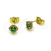 Oro Laminado Stud Earring, Gold Filled Style Cluster Design, with Green Cubic Zirconia and White Micro Pave, Polished, Golden Finish, 02.196.0232