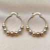 Oro Laminado Medium Hoop, Gold Filled Style Ball Design, Diamond Cutting Finish, Tricolor, 02.196.0233.30