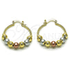 Oro Laminado Medium Hoop, Gold Filled Style Ball Design, Diamond Cutting Finish, Tricolor, 02.196.0233.30