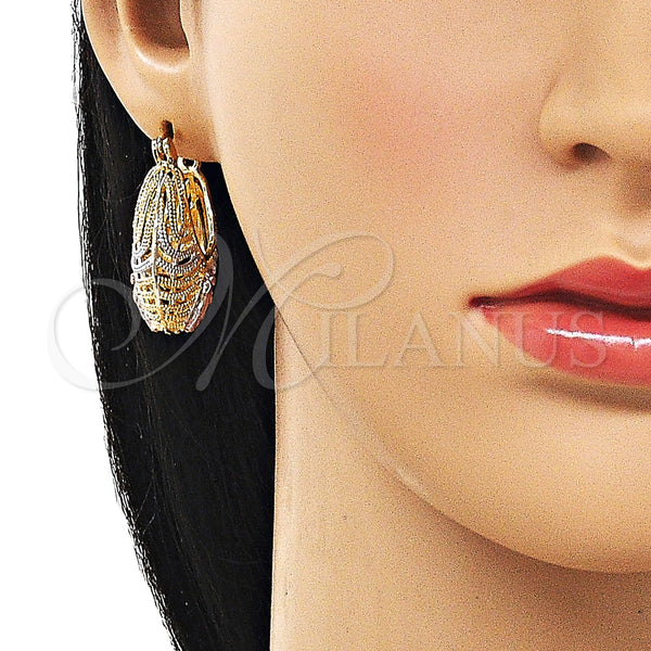 Gold Filled Hoop Earrings — Medium Hoop San Judas Design Diamond Cutting Tricolor — alternate product view — SKU 161774 | Oro Laminado aretes de aro — Medium Hoop San Judas diseño Diamond Cutting Tricolor — SKU 161774