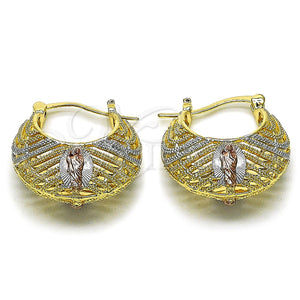 Gold Filled Hoop Earrings — Medium Hoop San Judas Design Diamond Cutting Tricolor — main product view — SKU 161774 | Oro Laminado aretes de aro — Medium Hoop San Judas diseño Diamond Cutting Tricolor — SKU 161774