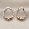 Oro Laminado Small Hoop, Gold Filled Style Ball Design, Diamond Cutting Finish, Tricolor, 02.196.0235.20