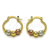 Oro Laminado Small Hoop, Gold Filled Style Ball Design, Diamond Cutting Finish, Tricolor, 02.196.0235.20