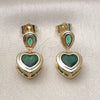Oro Laminado Dangle Earring, Gold Filled Style Heart and Teardrop Design, with Green Cubic Zirconia, Polished, Golden Finish, 02.196.0236