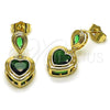 Oro Laminado Dangle Earring, Gold Filled Style Heart and Teardrop Design, with Green Cubic Zirconia, Polished, Golden Finish, 02.196.0236