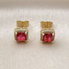 Oro Laminado Stud Earring, Gold Filled Style Cluster Design, with Ruby Cubic Zirconia and White Micro Pave, Polished, Golden Finish, 02.196.0237
