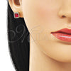 Oro Laminado Stud Earring, Gold Filled Style Cluster Design, with Ruby Cubic Zirconia and White Micro Pave, Polished, Golden Finish, 02.196.0237