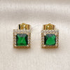 Oro Laminado Stud Earring, Gold Filled Style Cluster Design, with Green and White Cubic Zirconia, Polished, Golden Finish, 02.196.0238