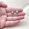 Oro Laminado Stud Earring, Gold Filled Style Cluster and Ball Design, with Ivory Pearl and Multicolor Micro Pave, Polished, Golden Finish, 02.196.0241