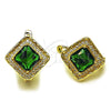 Oro Laminado Leverback Earring, Gold Filled Style Cluster Design, with Green Cubic Zirconia and White Micro Pave, Polished, Golden Finish, 02.196.0242.10