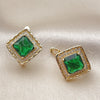 Oro Laminado Leverback Earring, Gold Filled Style Cluster Design, with Green Cubic Zirconia and White Micro Pave, Polished, Golden Finish, 02.196.0242.10