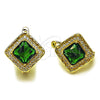 Oro Laminado Leverback Earring, Gold Filled Style Cluster Design, with Green Cubic Zirconia and White Micro Pave, Polished, Golden Finish, 02.196.0242.10