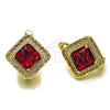 Oro Laminado Leverback Earring, Gold Filled Style Cluster Design, with Garnet Cubic Zirconia and White Micro Pave, Polished, Golden Finish, 02.196.0242.1.10