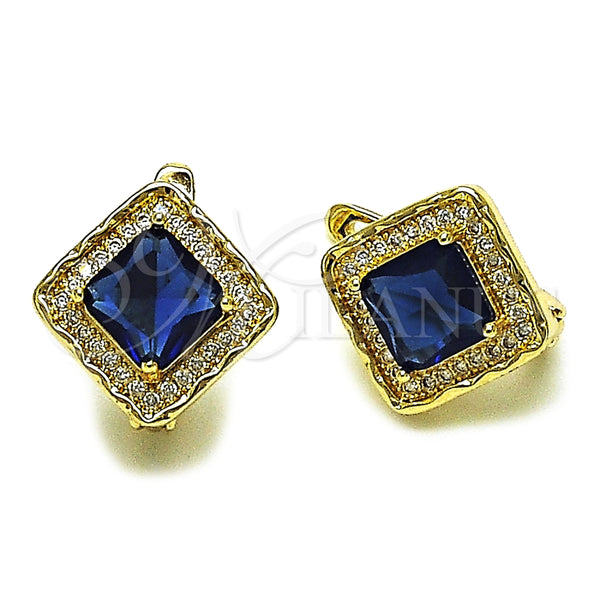 Oro Laminado Leverback Earring, Gold Filled Style Cluster Design, with Sapphire Blue Cubic Zirconia and White Micro Pave, Polished, Golden Finish, 02.196.0242.2.10