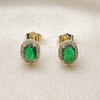 Oro Laminado Stud Earring, Gold Filled Style Cluster Design, with Green Cubic Zirconia and White Micro Pave, Polished, Golden Finish, 02.196.0245