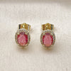 Oro Laminado Stud Earring, Gold Filled Style Cluster Design, with Ruby and White Cubic Zirconia, Polished, Golden Finish, 02.196.0245.1