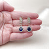 Oro Laminado Dangle Earring, Gold Filled Style Teardrop and Leaf Design, with Sapphire Blue and White Cubic Zirconia, Polished, Golden Finish, 02.196.0246.1