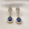 Oro Laminado Dangle Earring, Gold Filled Style Teardrop and Leaf Design, with Sapphire Blue and White Cubic Zirconia, Polished, Golden Finish, 02.196.0246.1