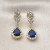 Oro Laminado Dangle Earring, Gold Filled Style Teardrop and Leaf Design, with Sapphire Blue and White Cubic Zirconia, Polished, Golden Finish, 02.196.0246.1