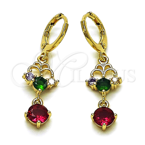 Oro Laminado Long Earring, Gold Filled Style with Multicolor Cubic Zirconia, Polished, Golden Finish, 02.196.0247
