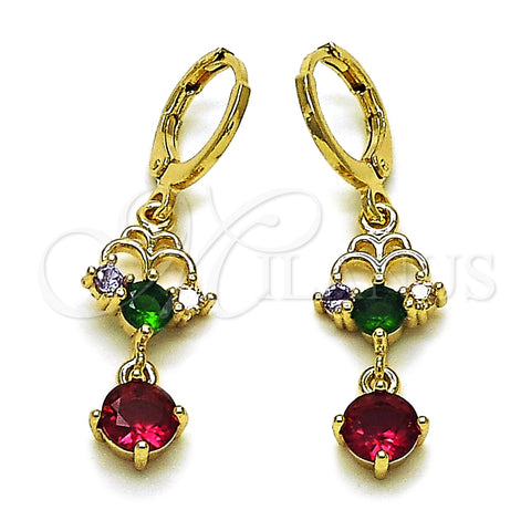 Oro Laminado Long Earring, Gold Filled Style with Multicolor Cubic Zirconia, Polished, Golden Finish, 02.196.0247