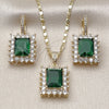 Oro Laminado Earring and Pendant Adult Set, Gold Filled Style Cluster Design, with Green and White Cubic Zirconia, Polished, Golden Finish, 10.196.0193