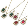 Oro Laminado Earring and Pendant Adult Set, Gold Filled Style Cluster Design, with Green and White Cubic Zirconia, Polished, Golden Finish, 10.196.0193