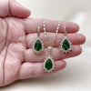 Oro Laminado Earring and Pendant Adult Set, Gold Filled Style Cluster and Teardrop Design, with Green and White Cubic Zirconia, Polished, Golden Finish, 10.196.0194