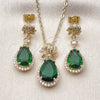 Oro Laminado Earring and Pendant Adult Set, Gold Filled Style Teardrop and Cluster Design, with Green Cubic Zirconia and White Micro Pave, Polished, Golden Finish, 10.196.0195