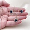 Oro Laminado Earring and Pendant Adult Set, Gold Filled Style Cluster and Baguette Design, with Sapphire Blue and White Cubic Zirconia, Polished, Golden Finish, 10.196.0196